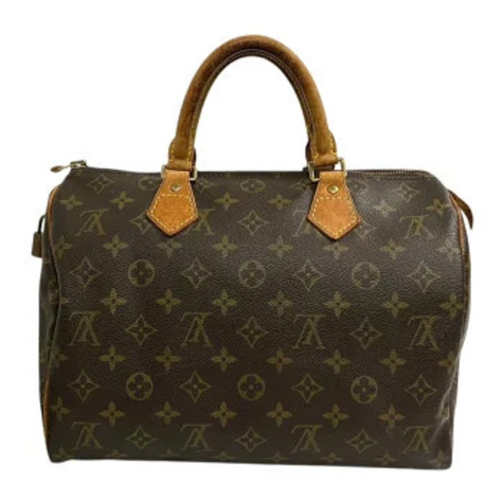 LOUIS VUITTON Monogram Speedy Handbag Brown Leather Boston Bag
